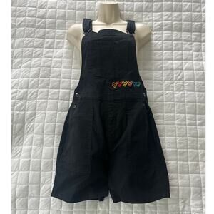 HUMBERTO CRUZ Womens Shortalls XS Black Denim Rainbow Hearts TARGET PRIDE